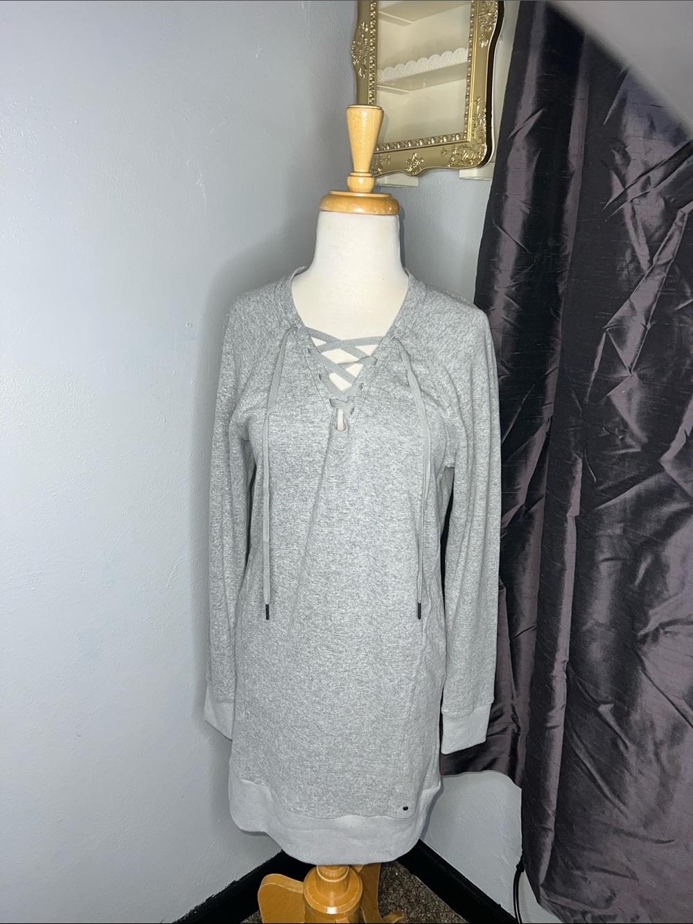 Prana Gray Lace-Up Long Sleeve Women's Dress